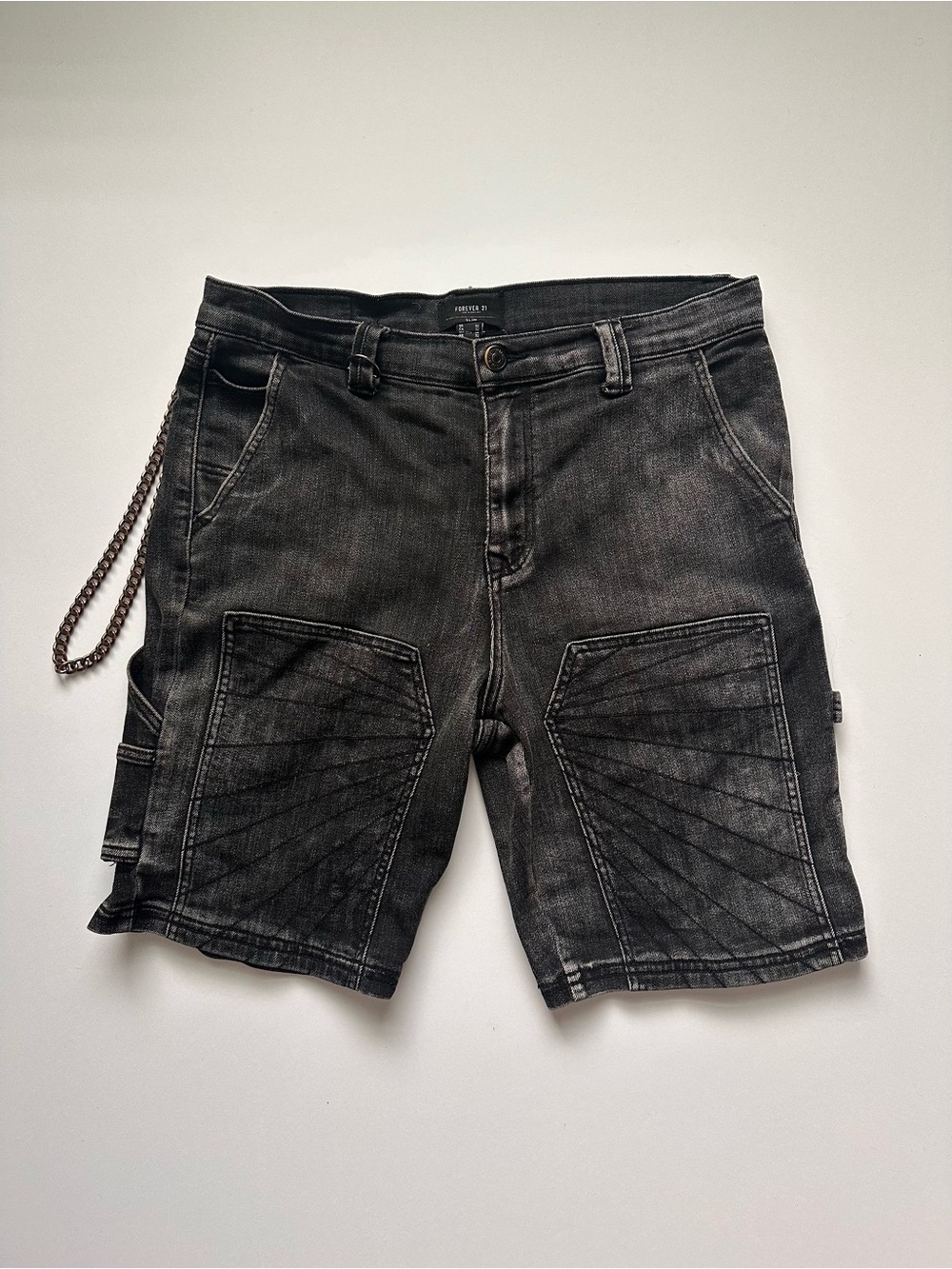 Forever 21 Black Washed Denim Patchwork Shorts